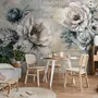 Papier peint panoramique floral avec des notes de musique