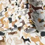 Zoomie kids wallpaper with painted dog breeds in tan, brown, black and grey on white