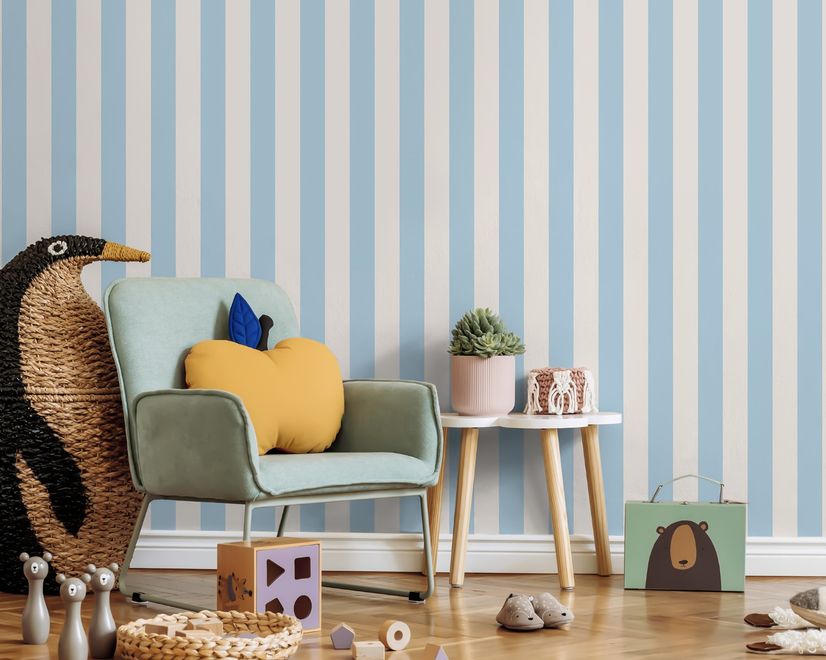 Soft Blue/Pink Stripe Lines for Kids Nursery Wallpaper Mural