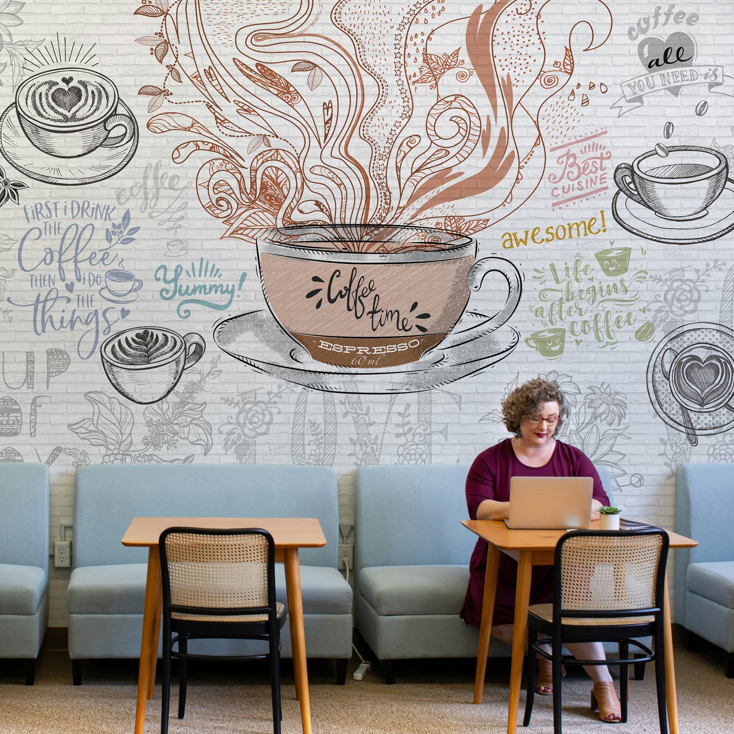 Vintage Kaffee Tasse Fototapete für Café und Restaurant - Selbstklebende