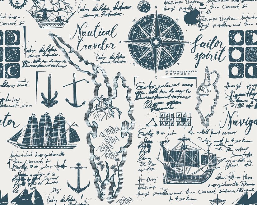 Inked Traveler Map Wallpaper Mural for Children