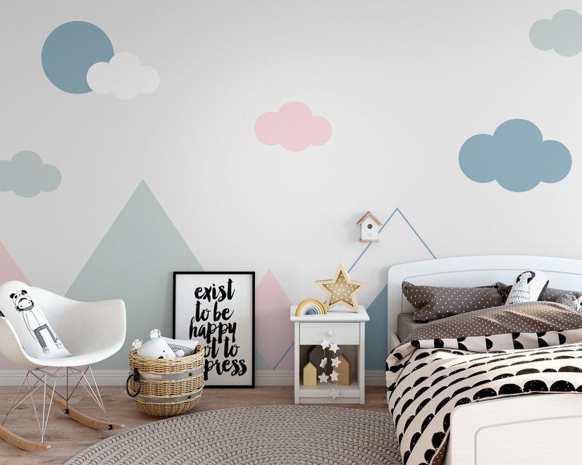 Blue Pink Mountains and Clouds Wallpaper Mural