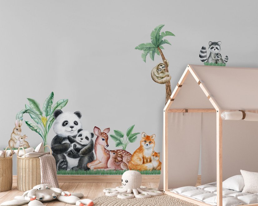 Kids Cute  Forest Animals with Trees Wall Decal Sticker