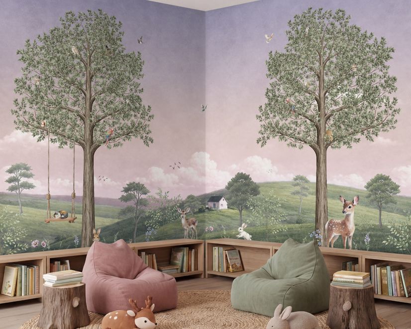 Kids Forest Animals Landscape Wallpaper Mural