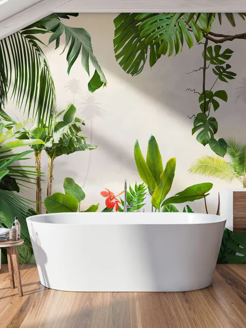 Papier peint panoramique réaliste des plantes de la jungle tropicale