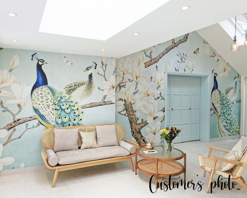 Peacock with Magnolia Blossom Wallpaper Mural