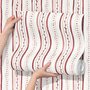 Watercolor stripe leaf wallpaper with burgundy dots and heart leaves on a bright white ground