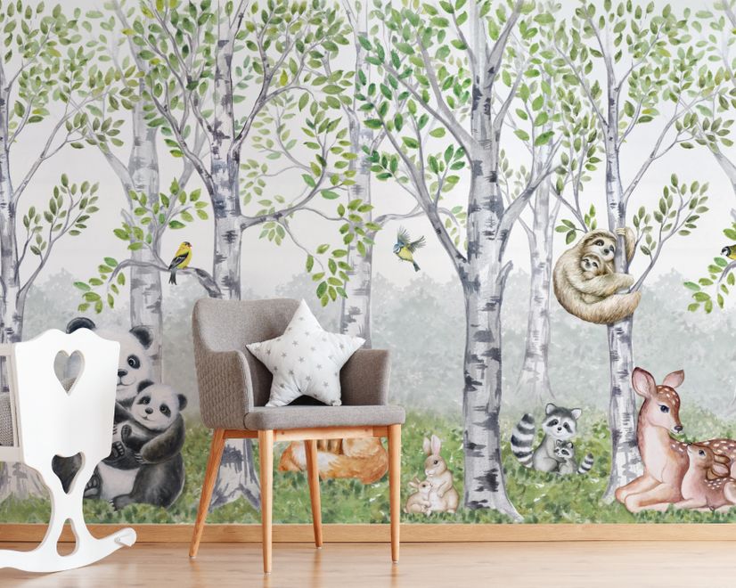 Kids Woodland Animals in the Forest Wallpaper Mural