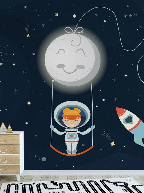 Astronautenmädchen im Raumschiff Fototapete