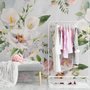 Papier peint panoramique aquarelle blanc rose Bouquet floral