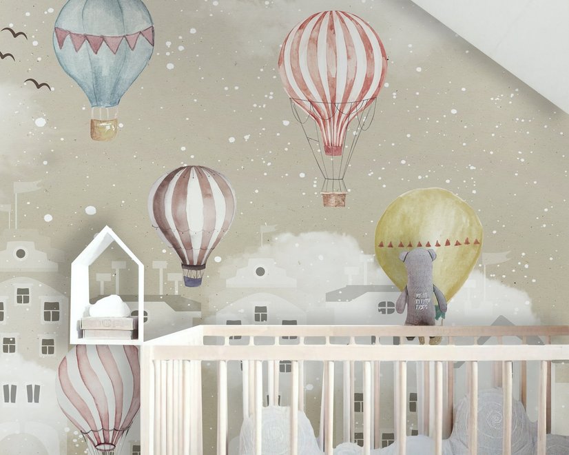 Papier peint chambre d'enfant hiver et montgolfière