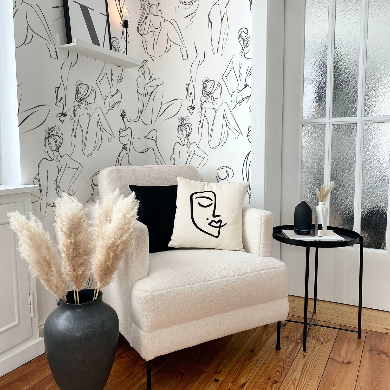 Female Body Line Art Wallpaper Mural - Peel and Stick