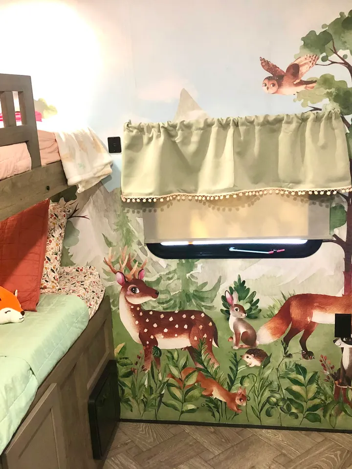 Cute Forest Animals with Kids Mountain Landscape Wallpaper Mural