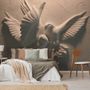 3D Embossed Look Cement Pigeons Wallpaper Mural