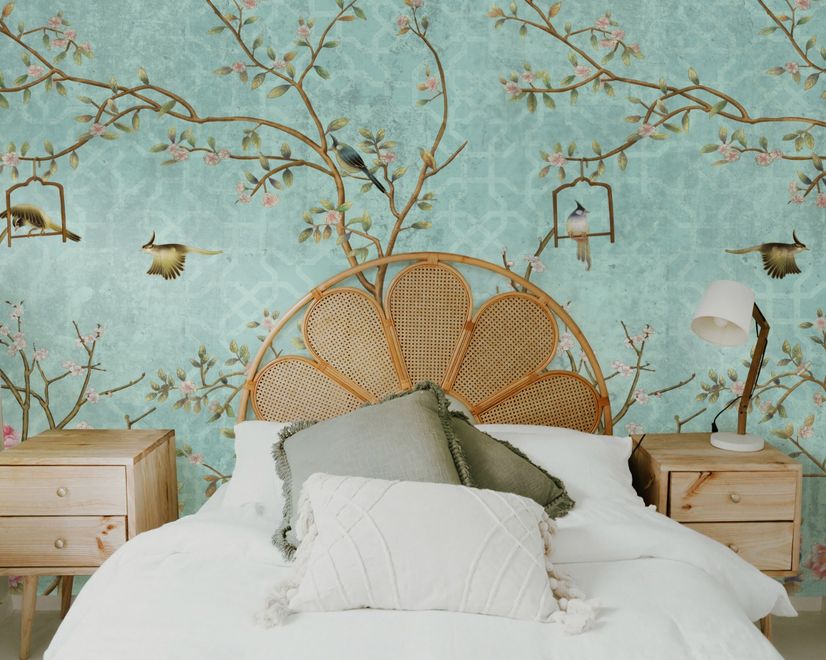 Vintage Little Floral and Birds Wallpaper Mural