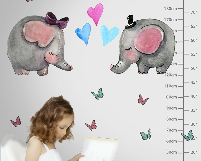 Kids Cute Elephant and Little Butterfly Wall Decal Sticker