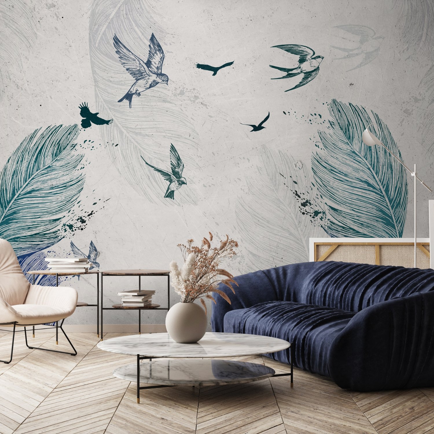 Birds and Feathers Wallpaper Mural - Peel and Stick