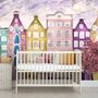 Dutch Style Colorful Houses and Red Trees Wallpaper Mural for Kids