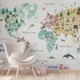 Kids Watercolor World Map Wallpaper Mural