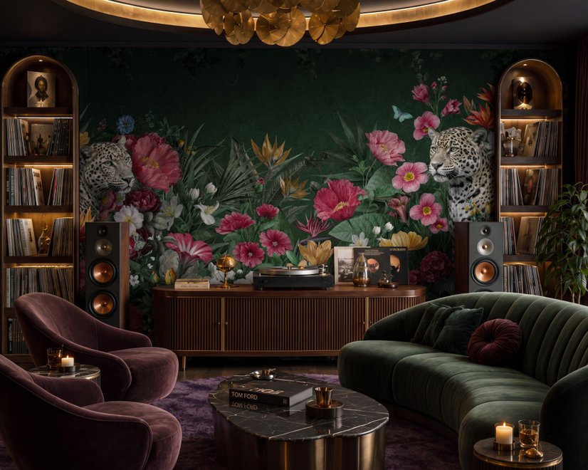 Elegant Tropical Botanical Floral and Leopard Wallpaper 