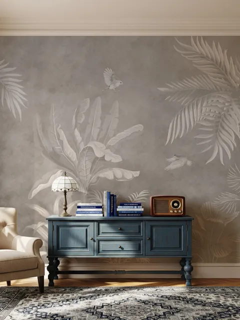 Monochrome Brown Nostalgic Rainforest Wallpaper Mural