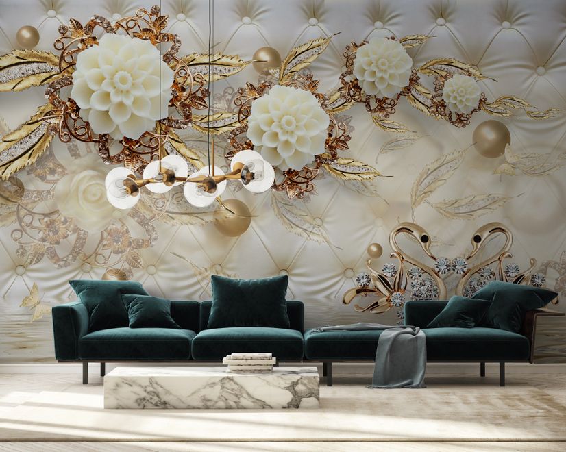Swan with Peony Floral Wallpaper Mural