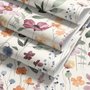 Watercolour floral wallpaper repeat with navy, blue, blush and peach wildflowers on warm cream