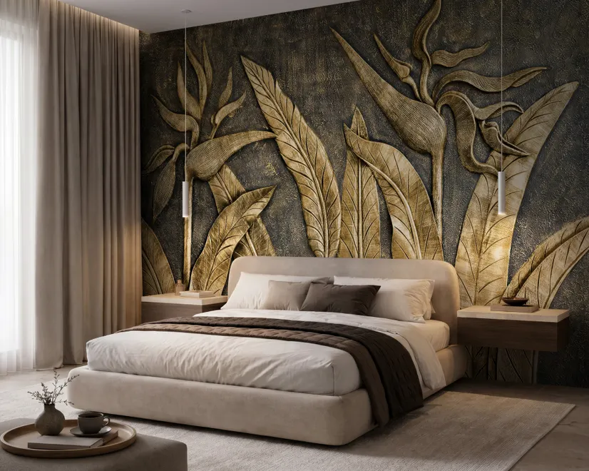 Tropical Birds of Paradise Sculpture Wallpaper Mural