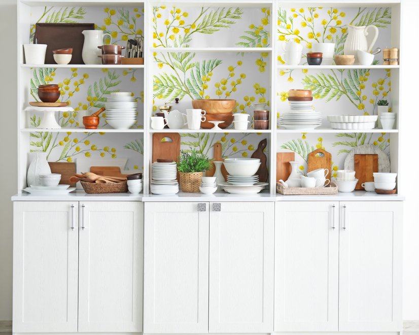 Papier peint panoramique floral aux herbes jaunes