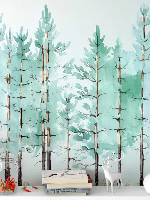 Pine Tree Painting Wallpaper Mural