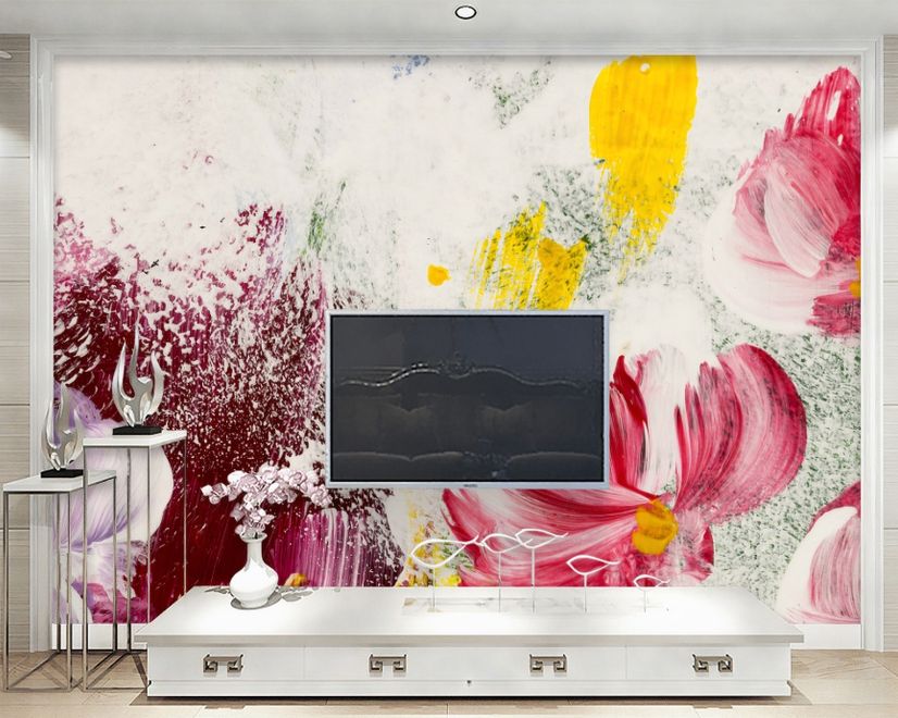 Pink Red Acyrlic Floral Bouqet Wallpaper Mural
