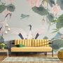 Pink Lotus Flower and White Stork Wallpaper Mural