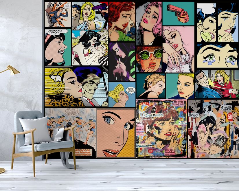 Papier peint visages de pop art comique