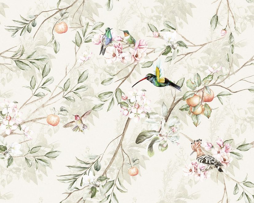 Vintage Blossoms With Birds Wallpaper Mural