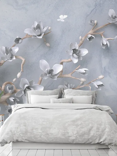 Artistic Magnolia Flowers and Branches Wallpaper Mural