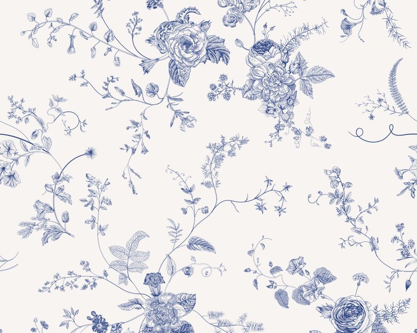 Monochrome Floral Drawing Art Wallpaper Mural