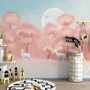 Pink Forest and Horned Deer Wallpaper Mural