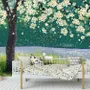 Papier peint panoramique forêt aquarelle et fleurs de pêcher