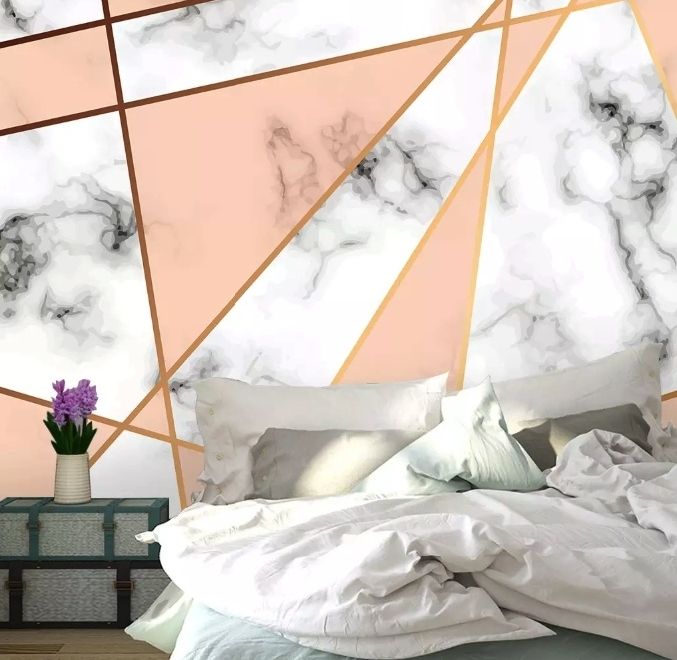 Papier peint panoramique gris rose à motifs de marbre