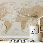 Kids Brown Political World Map with Animals Wallpaper Mural