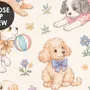 Kids Cute Watercolor Floral and  Puppies Wallpaper Mural 