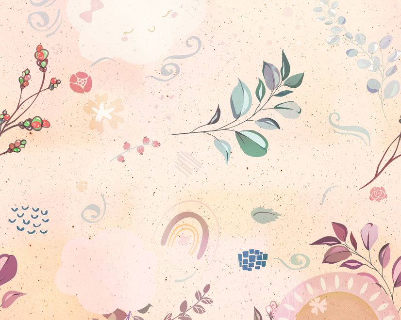 Nursery Cute Clouds with Leafs Wallpaper Mural