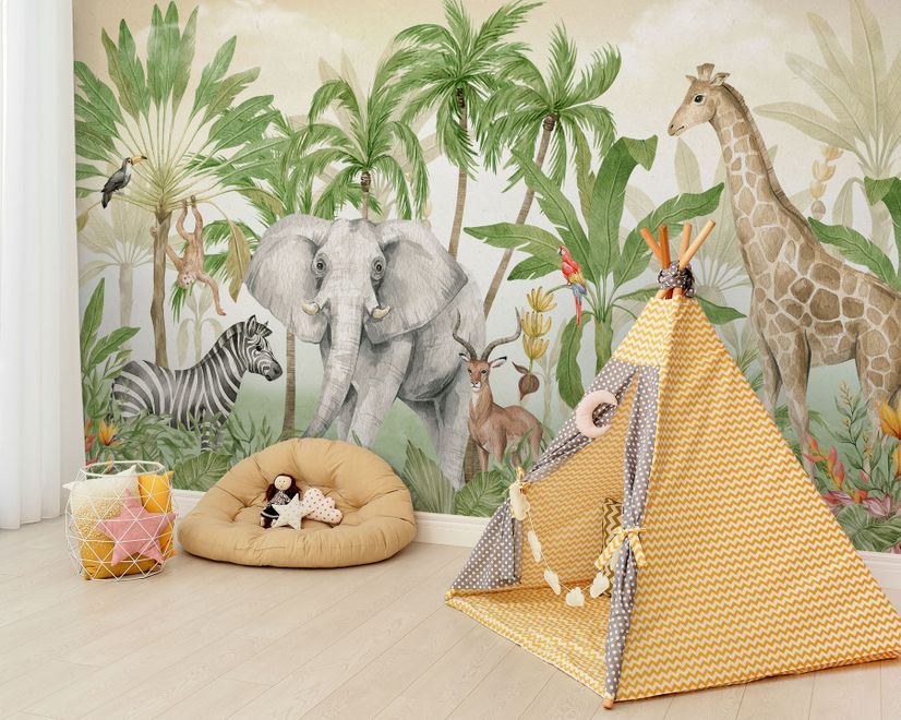 Kids Tropical Jungle Animals Wallpaper Mural