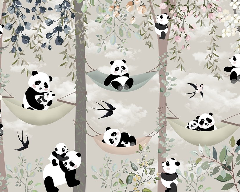 Nursery Panda Bear on Hammock Trees Wallpaper Mural