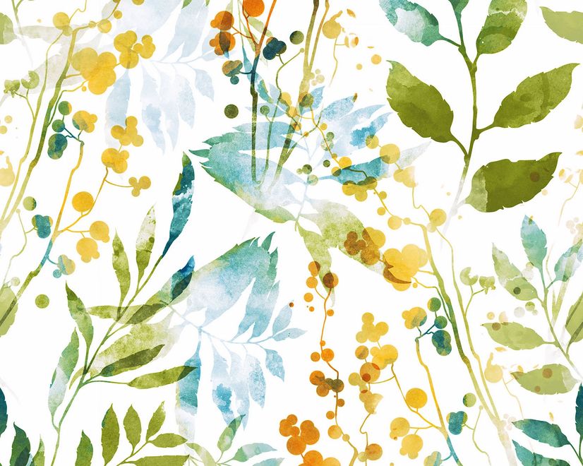 Papier peint feuilles plantes aquarelle colorée