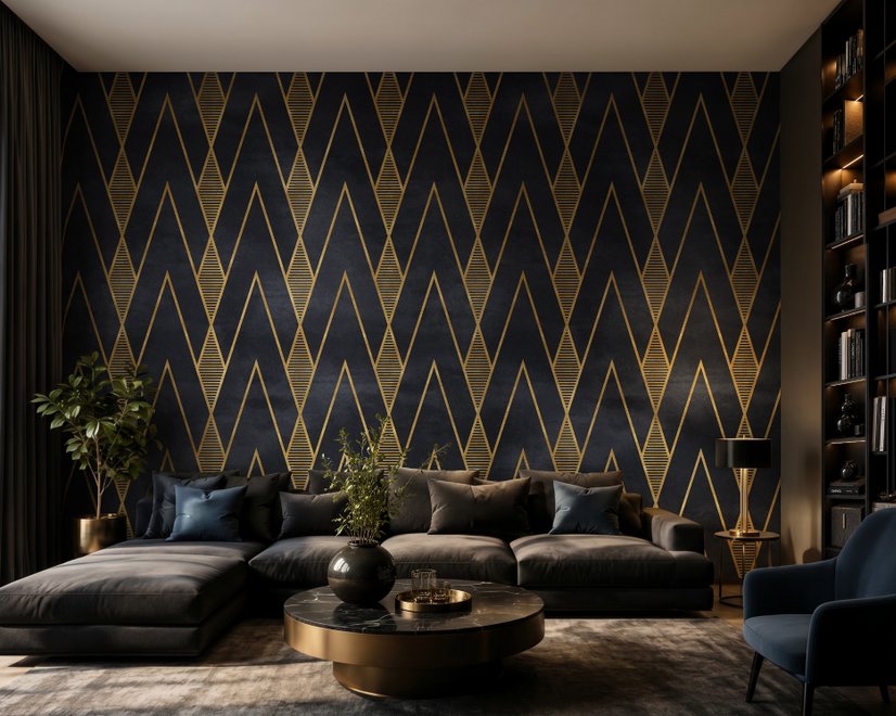 Papier peint lignes triangle art déco fond sombre