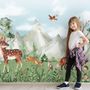 Cute Forest Animals with Kids Mountain Landscape Wallpaper Mural