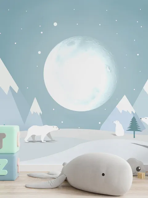 Kids Mountainscape with Bears and Blue Skyscape Wallpaper Mural
