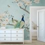 Pfau mit Magnolienblüte Fototapete