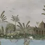 Vintage Flusslandschaft mit Moschee Historische Kunst Fototapete